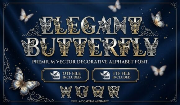 Elegant Butterfly Monogram: A Delicate Serif for Editorial Design