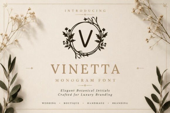 Vinetta Monogram Font: Elegant Botanical Typeface for Branding